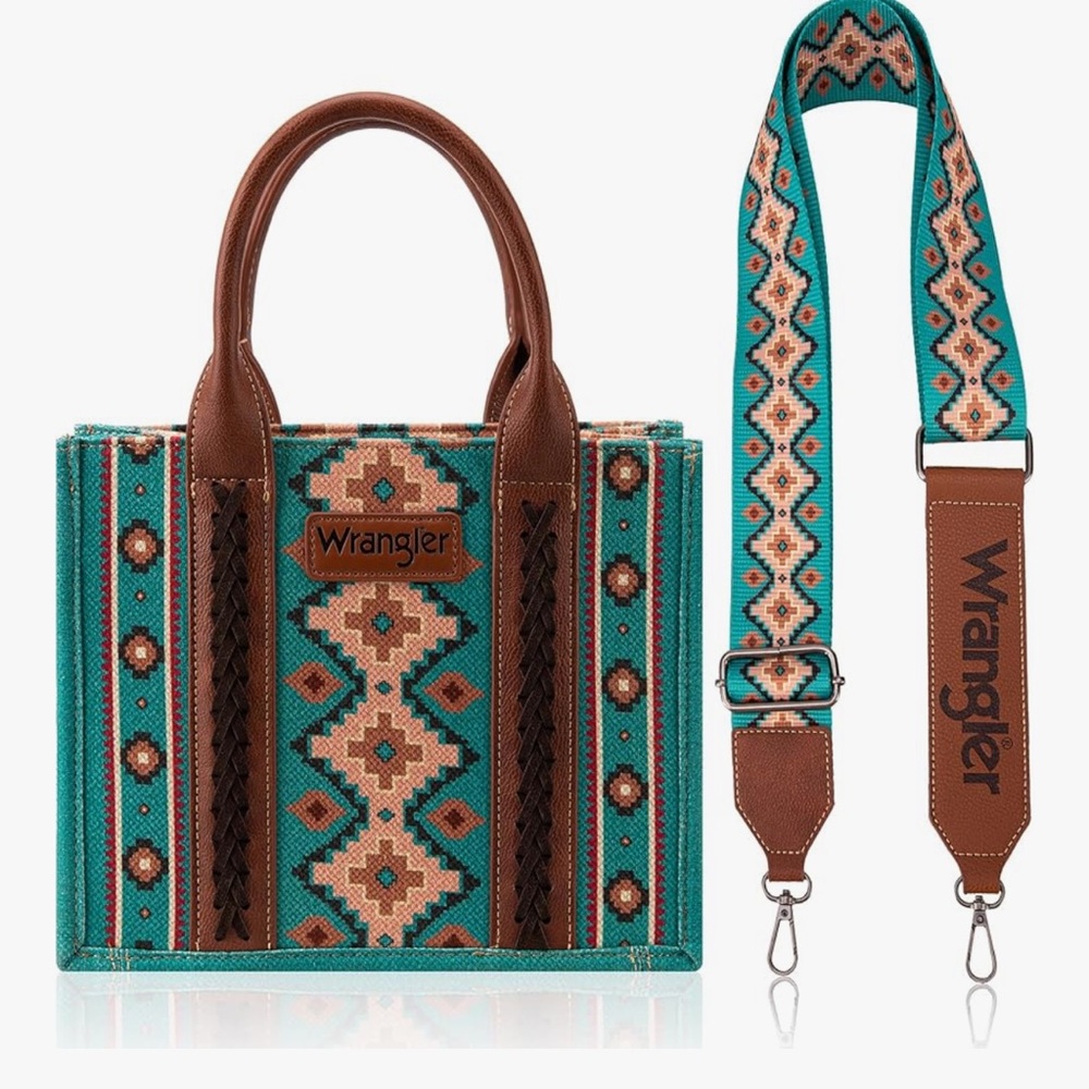 Wrangler Turquoise and Brown Tote Bag